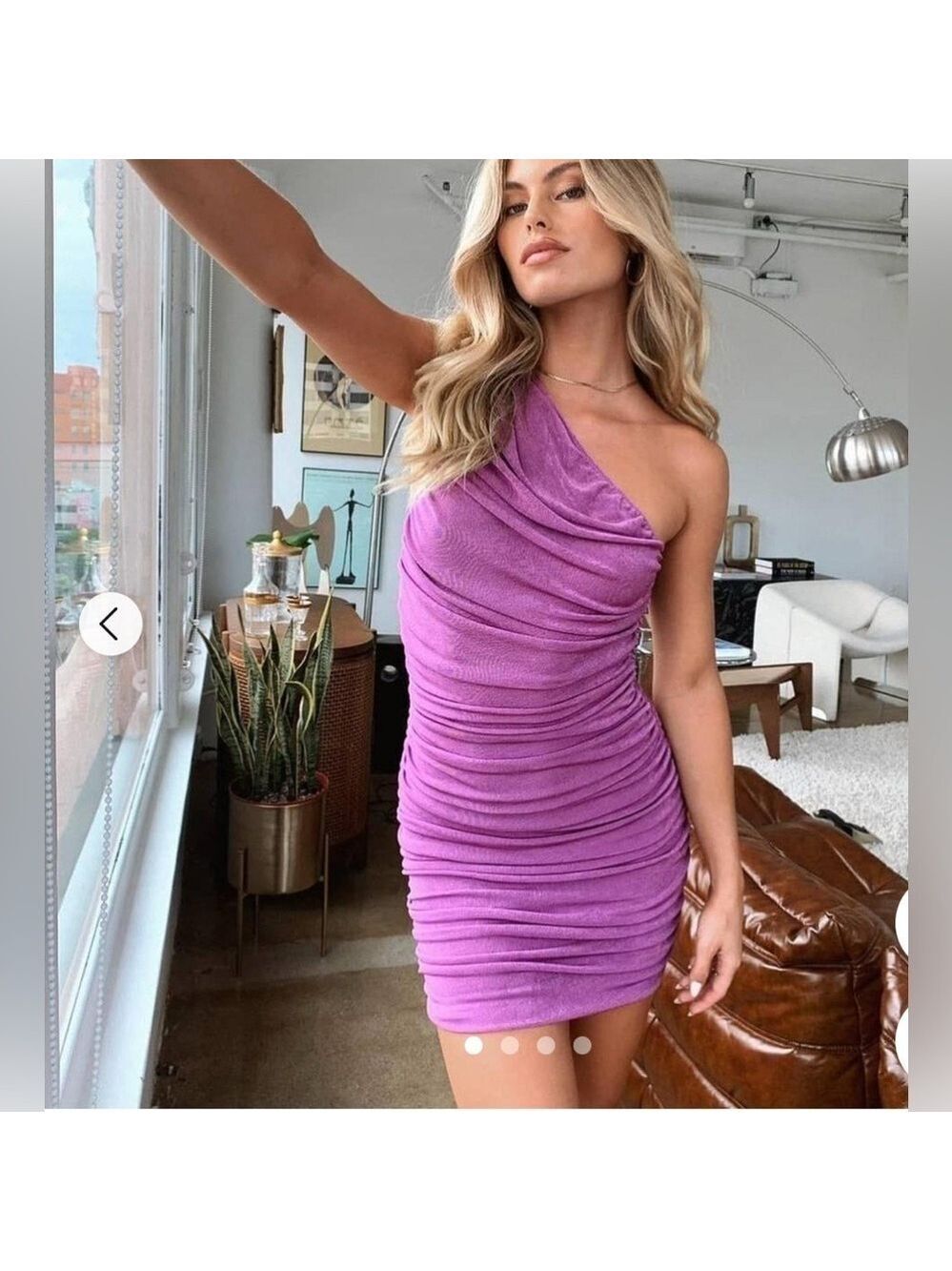 Lioness Stretch Ruched Body Con One Shoulder Dress SZ XXL Lilac Purple
